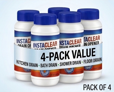 InstaClear Drain Powder – Dissolves Clogs in Minutes, No Harsh Chemicals (4-Pack)